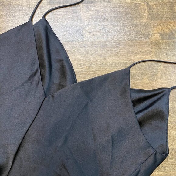 💛Zara Black Satin Ruched Midi Dress with Strappy Sweetheart Neck & Flared Hem - Picture 2 of 5